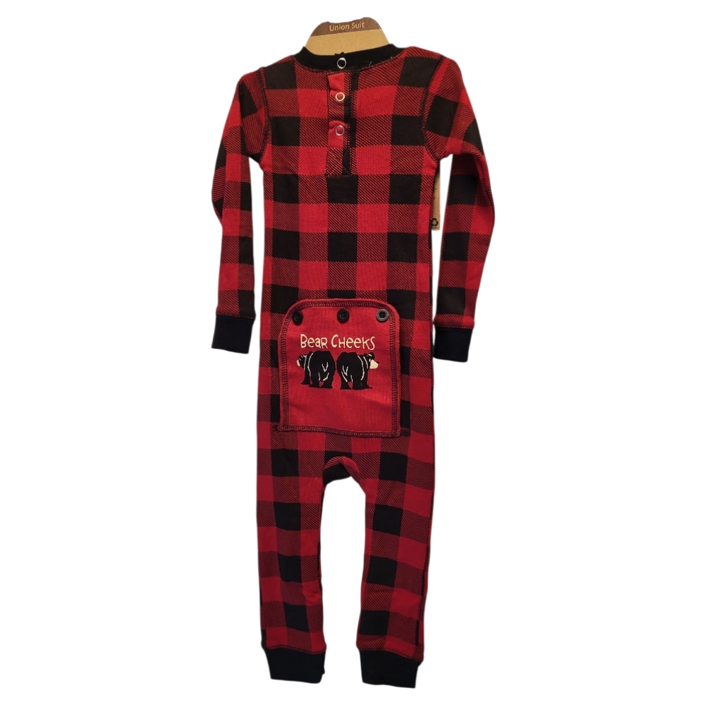NWT Lazy One Bear Cheeks Infant Black and Red Plaid Onesie Flapjack- Size 18 mo. - Picture 3 of 6